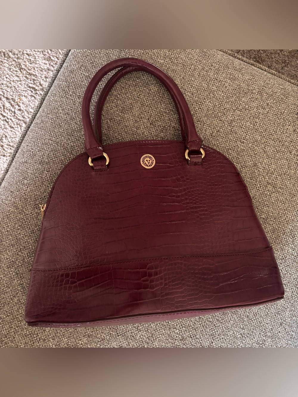 Anne Klein Croc-Embossed Satchel - Eggplant w/ Gold Accents - Like New